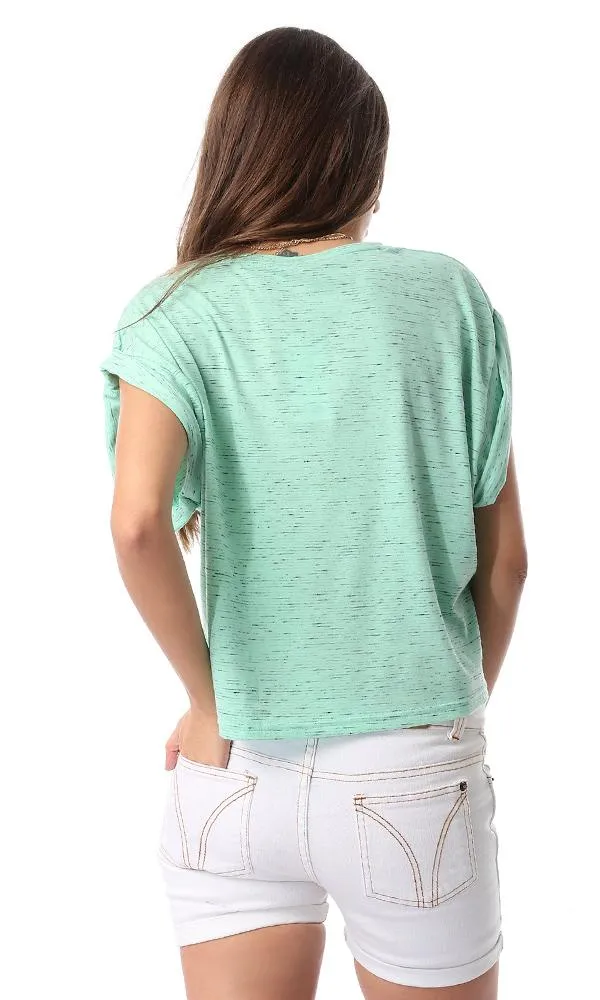 53663 Front Print Short Sleeves Mint Green T-Shirt