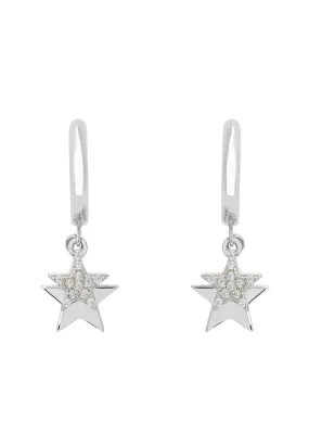 Astro Double Star Huggie Hoop Earring Silver