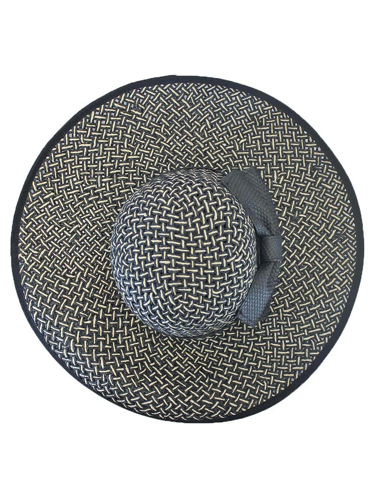 Black & Tan Woven Braided Straw Hat