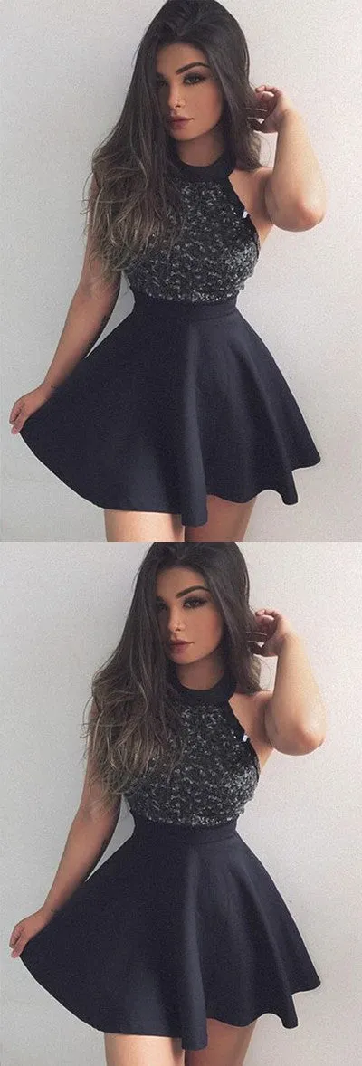 Black Homecoming Dress, Short Mini Prom Dress with Beading, Fashion Graduation Dress,SH99