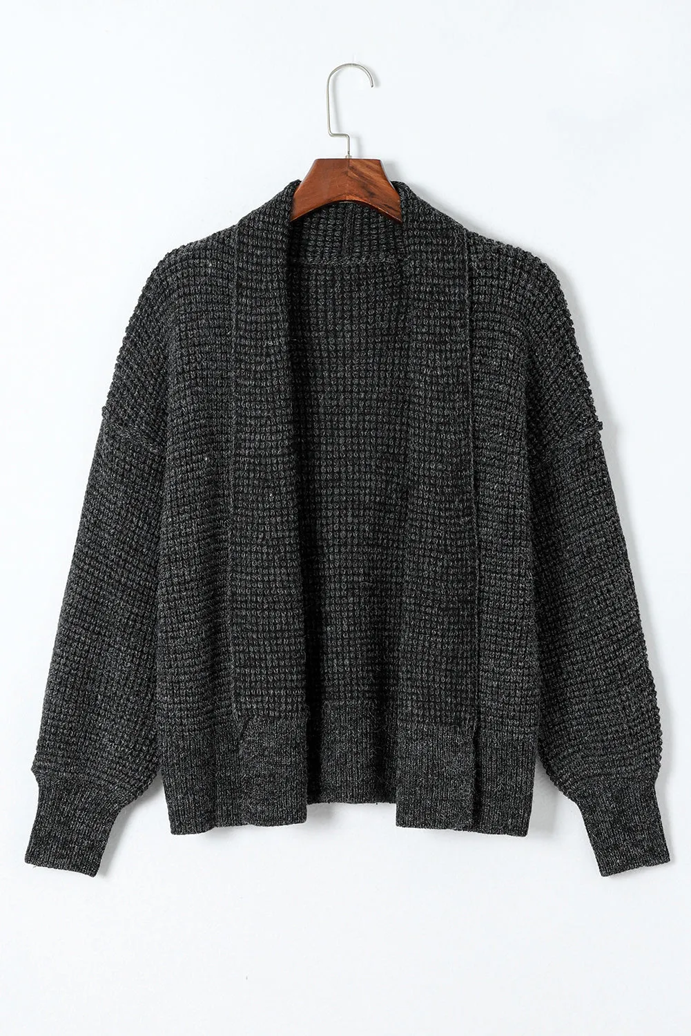 Black Plaid Contrast Trim Open Front Cardigan
