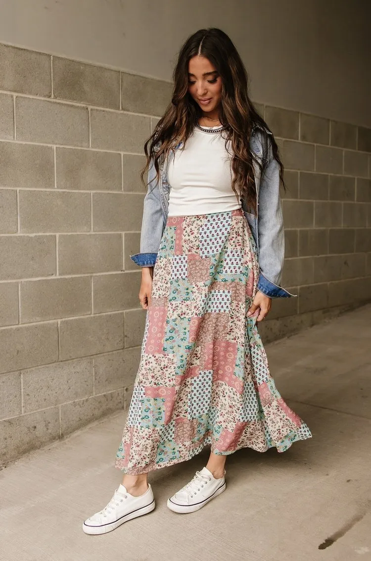 Bradyn Patchwork Maxi Skirt - Mint