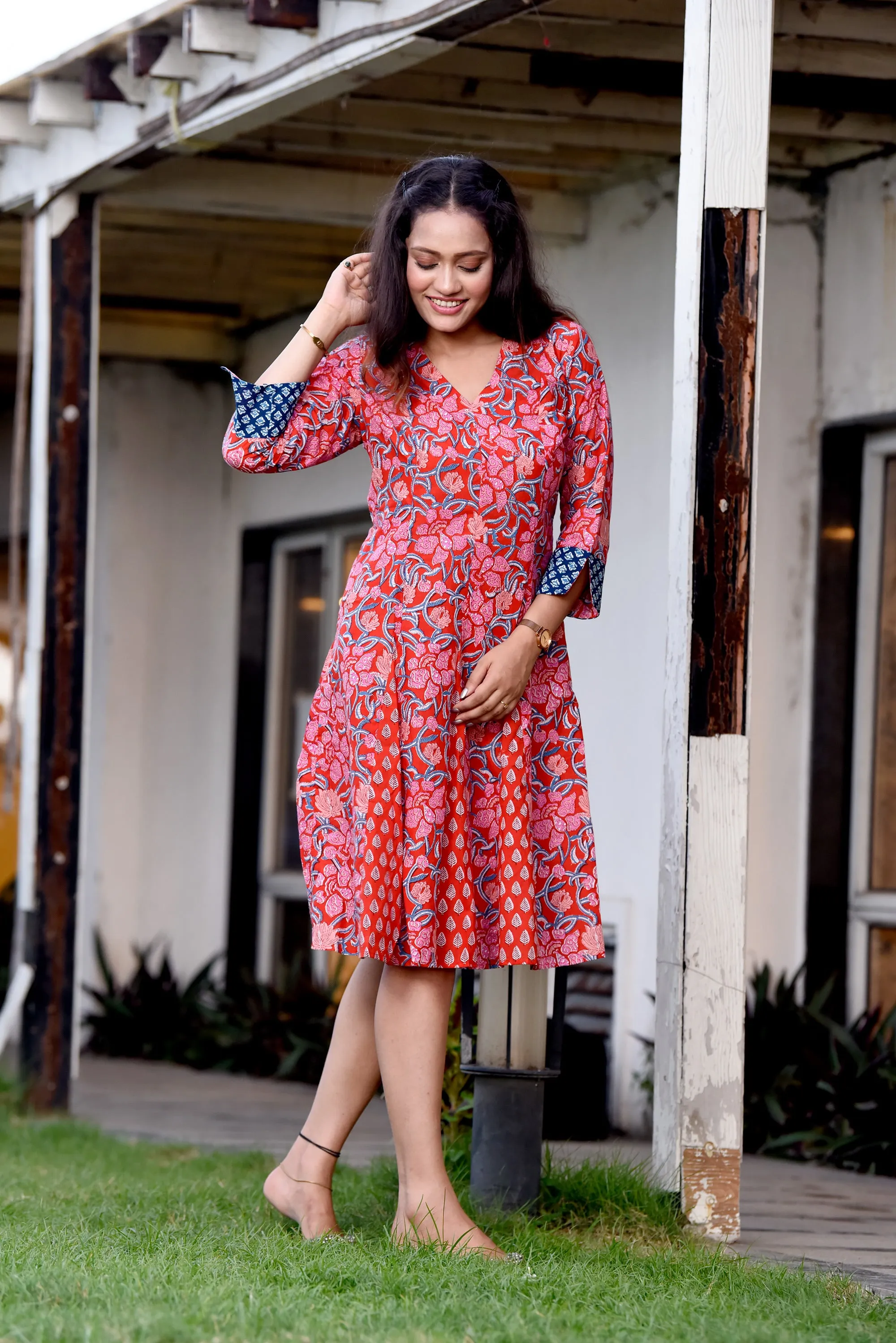 Cherry Jaipuri Cotton Kali Dress
