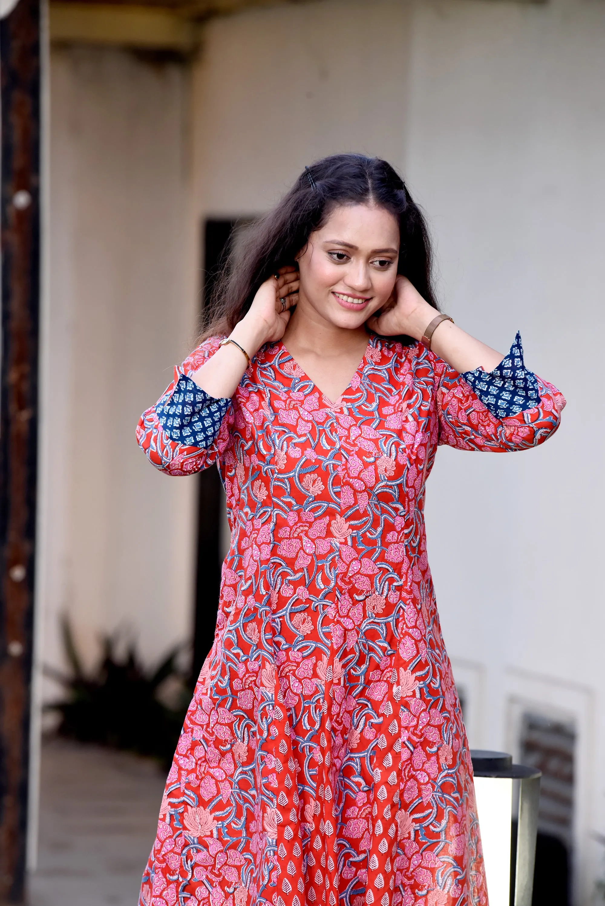 Cherry Jaipuri Cotton Kali Dress