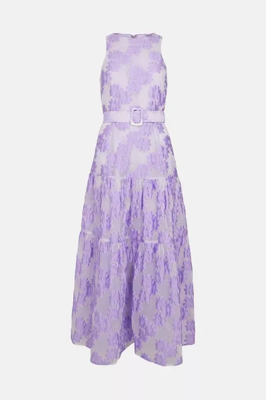 Coast Tiered Belted Organza Jacquard Midaxi Dress
