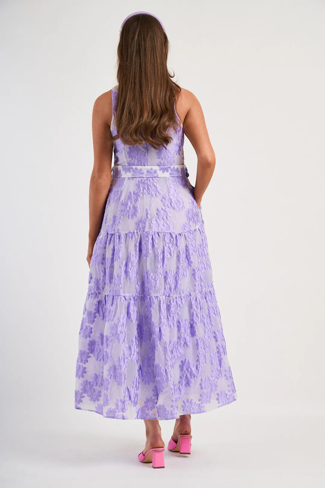 Coast Tiered Belted Organza Jacquard Midaxi Dress