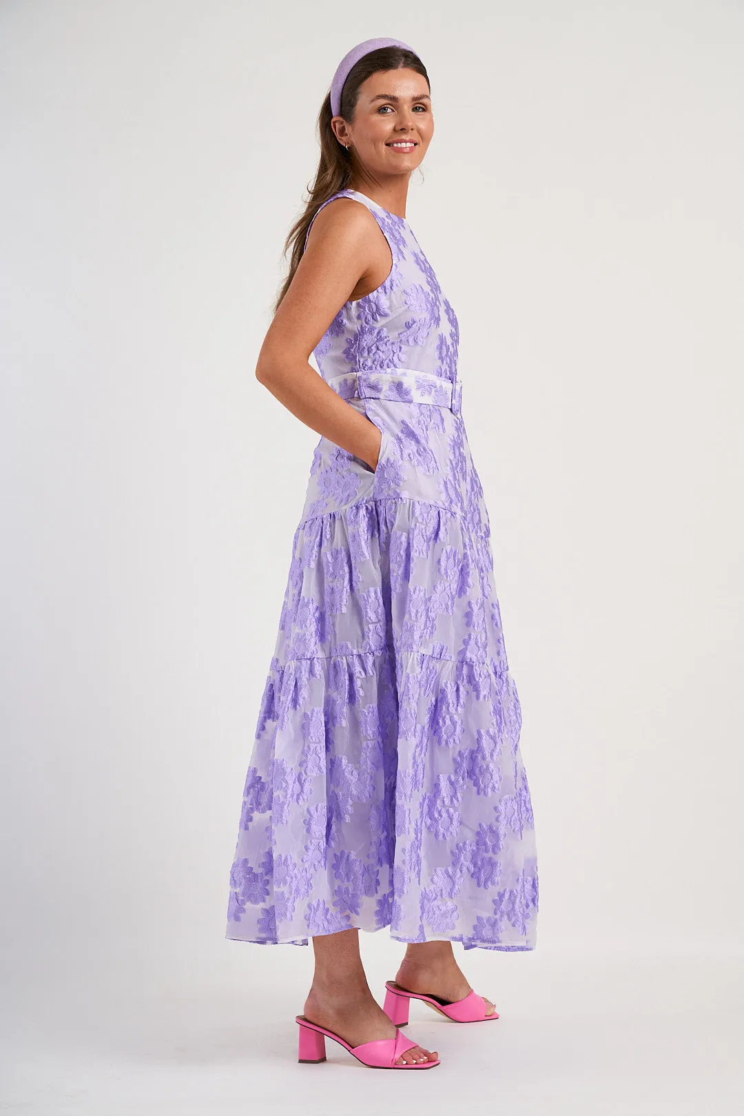 Coast Tiered Belted Organza Jacquard Midaxi Dress