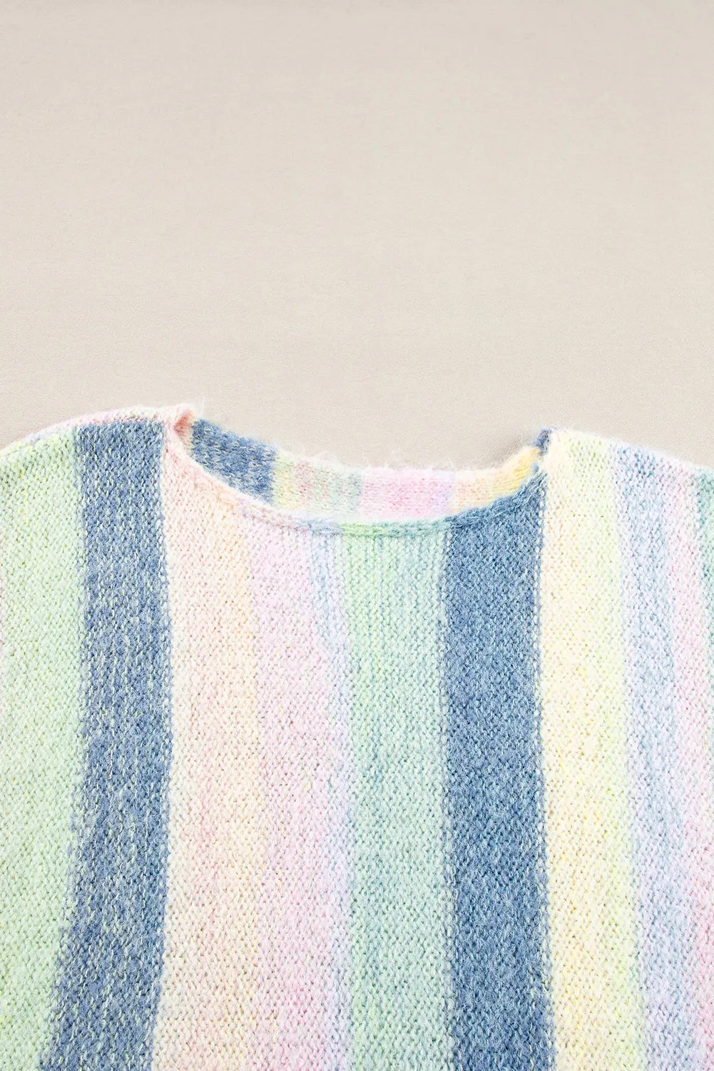 Color Block Fringed Drop Shoulder Tunic Sweater