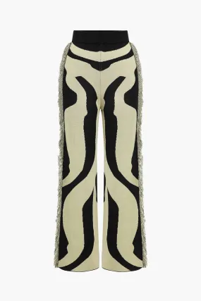 Contrast Abstract Print Fringe Sweater Trousers