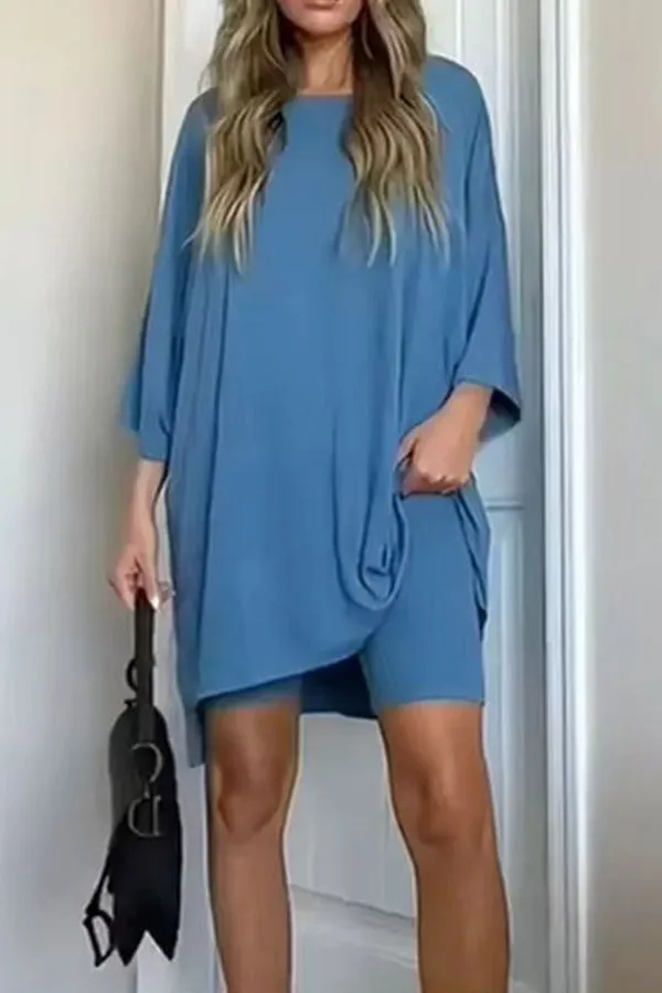 Fashion solid color loose fitting T-shirt tight shorts for women