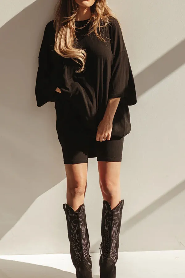 Fashion solid color loose fitting T-shirt tight shorts for women