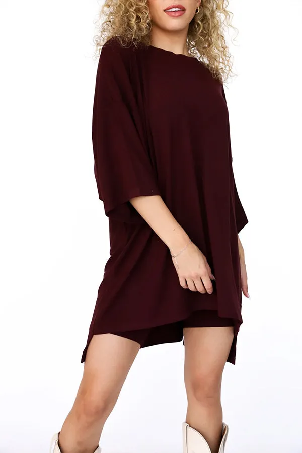Fashion solid color loose fitting T-shirt tight shorts for women