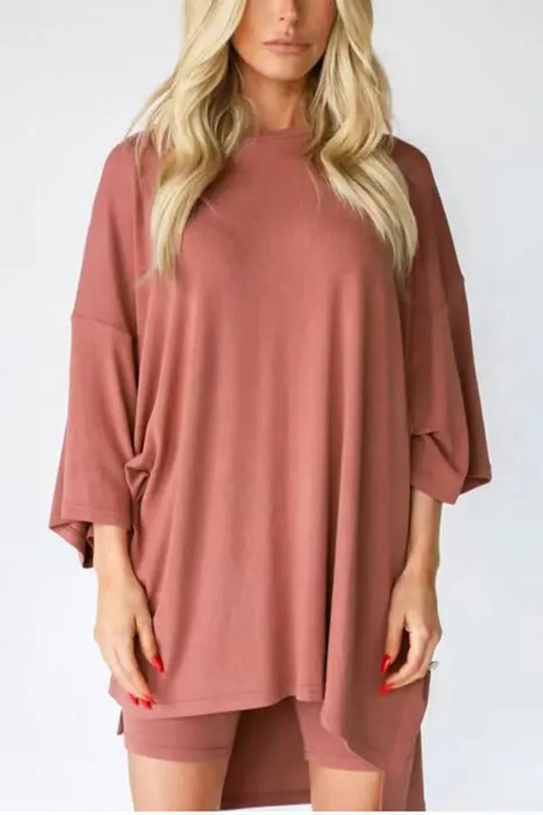 Fashion solid color loose fitting T-shirt tight shorts for women