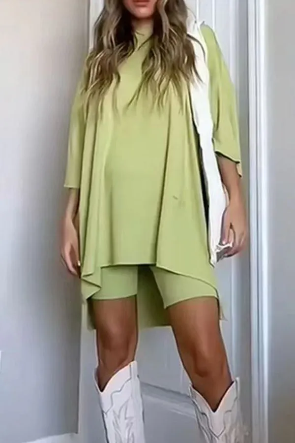 Fashion solid color loose fitting T-shirt tight shorts for women
