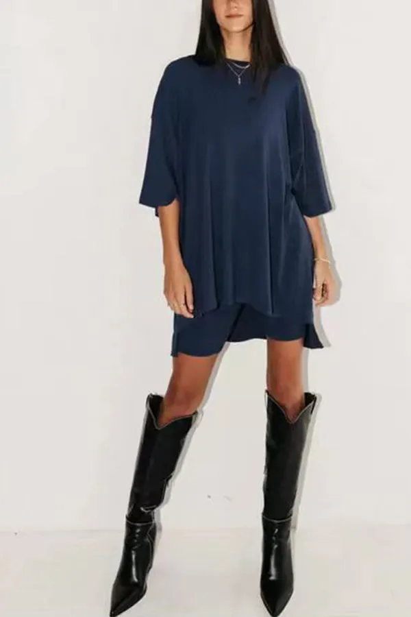 Fashion solid color loose fitting T-shirt tight shorts for women