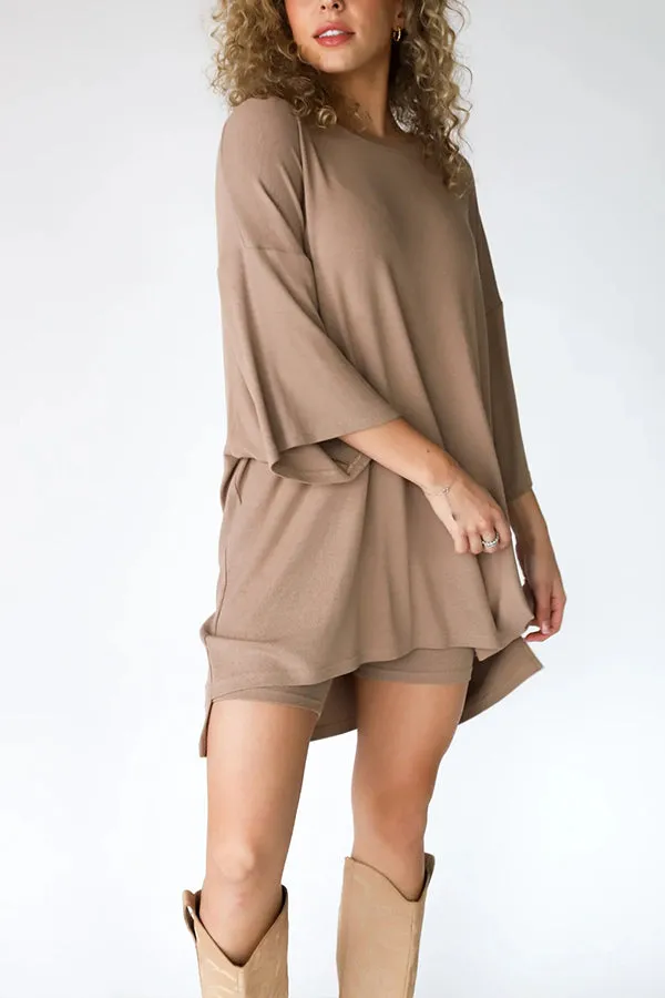 Fashion solid color loose fitting T-shirt tight shorts for women