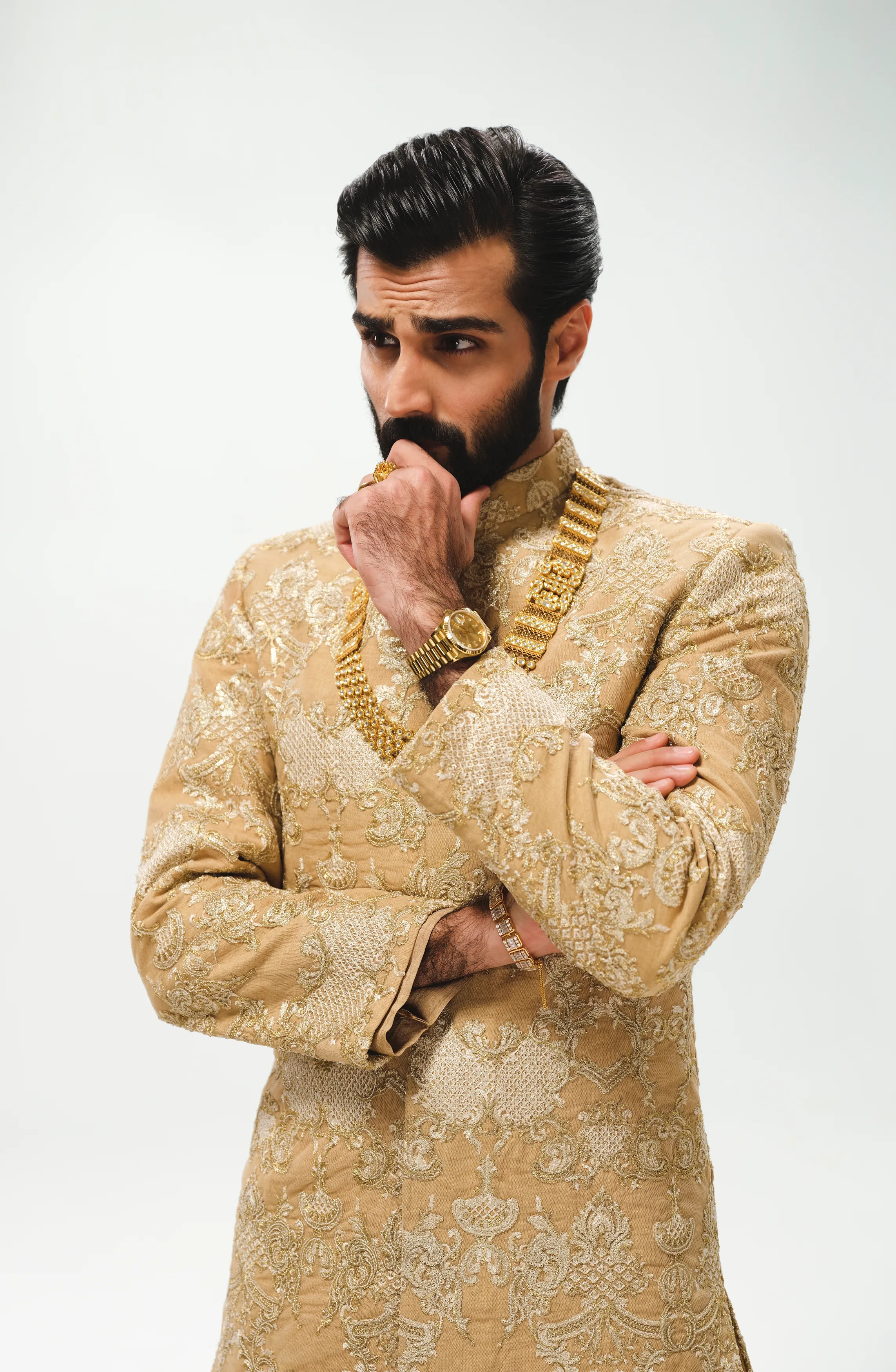 Light Beige Silk Prince Coat with Straight Trousers and Inner Kurta