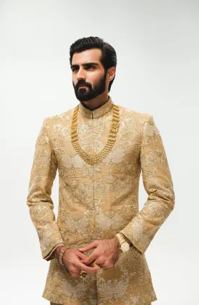 Light Beige Silk Prince Coat with Straight Trousers and Inner Kurta