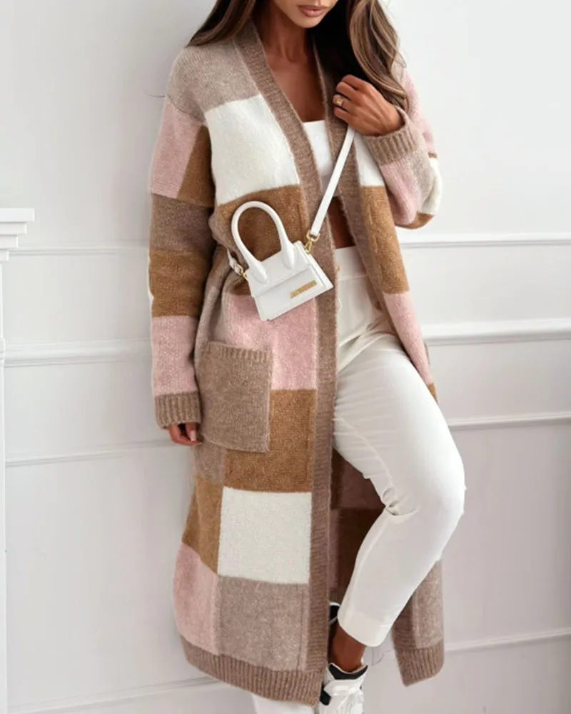 Lssiger, lockerer Cardigan mit kontrastierender Karotasche