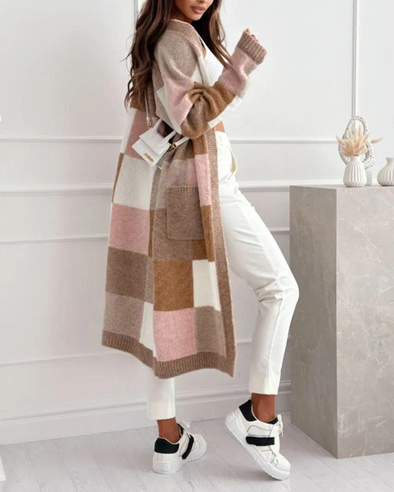 Lssiger, lockerer Cardigan mit kontrastierender Karotasche