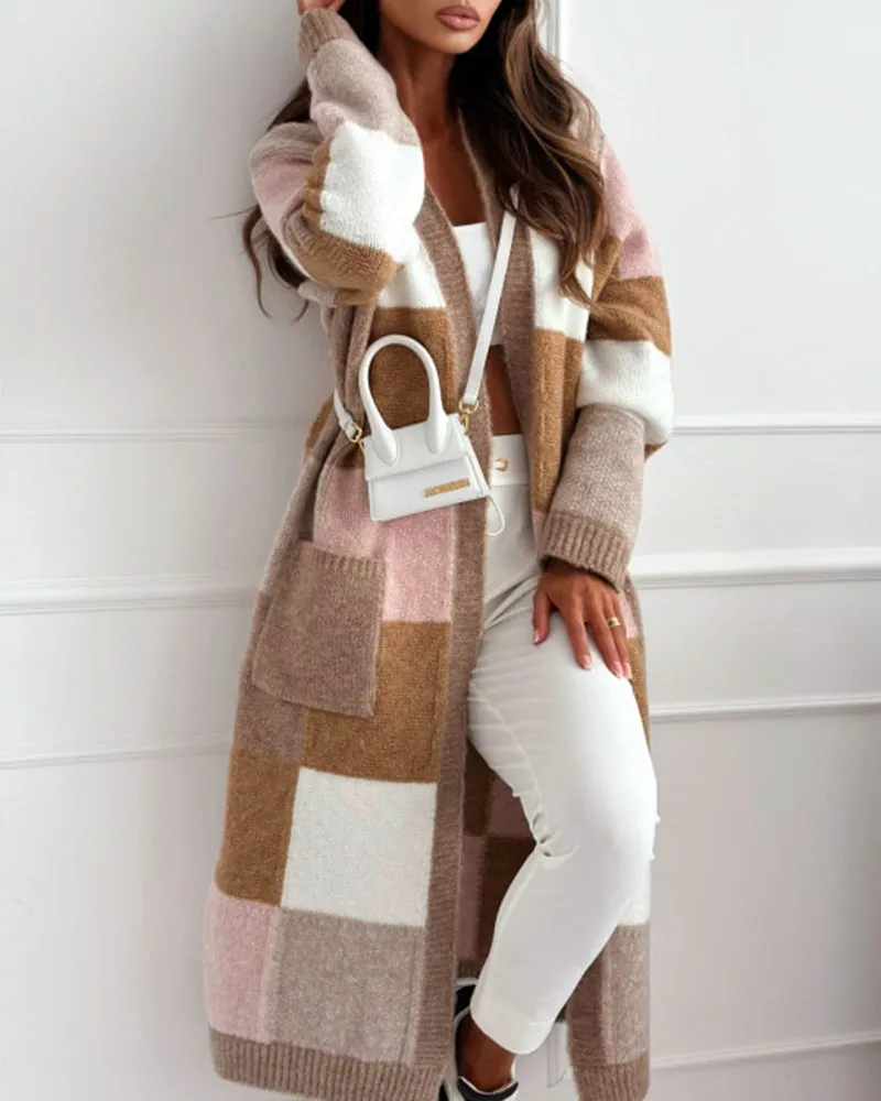 Lssiger, lockerer Cardigan mit kontrastierender Karotasche