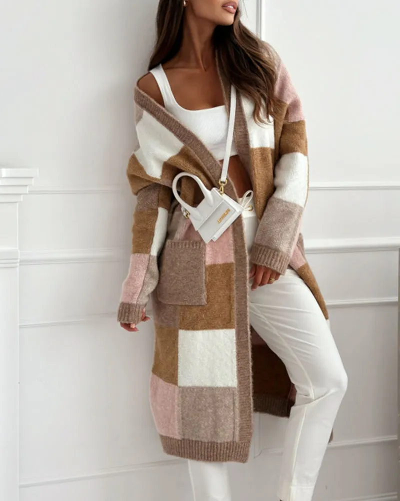 Lssiger, lockerer Cardigan mit kontrastierender Karotasche