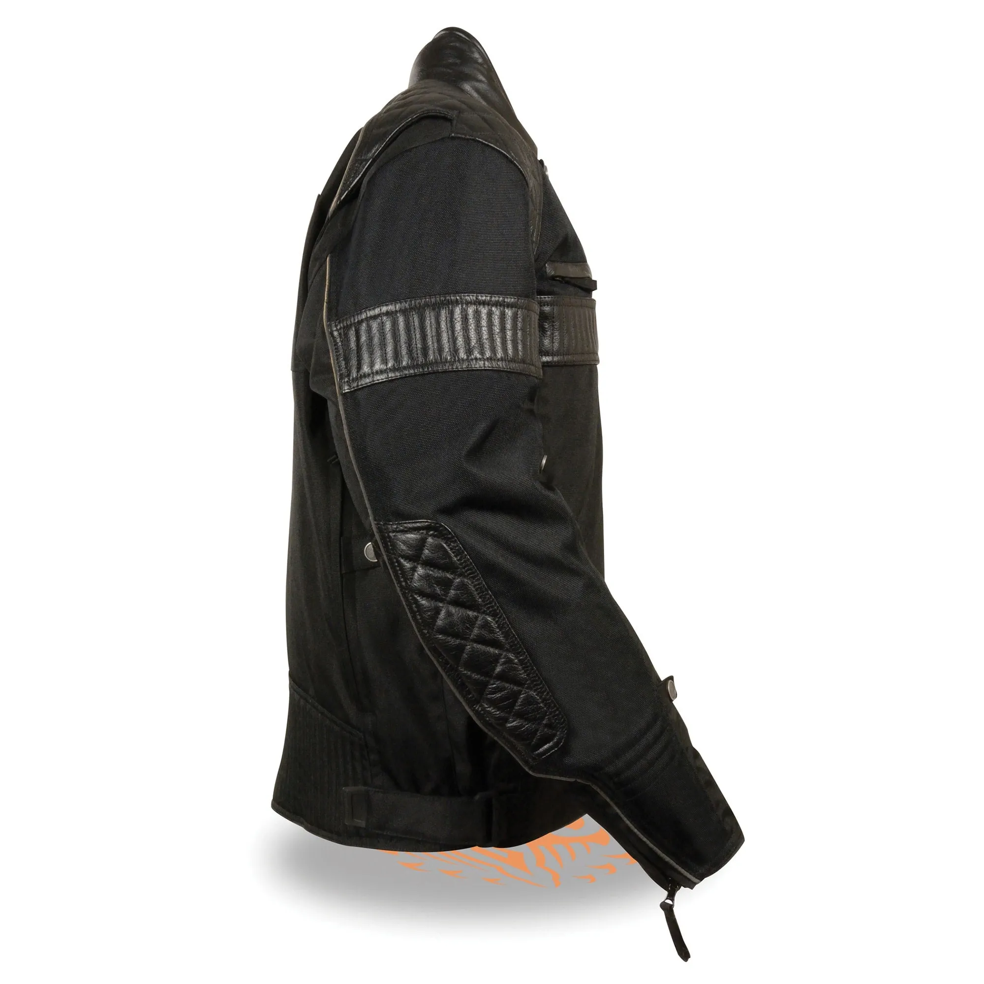 Men’s Textile Scooter Jacket w/ Leather Trim and Snap Collar