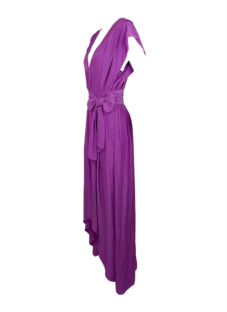 N220073 V-Neck Cap Sleeve Tie Waist Asymmetrical Dress *Last Piece