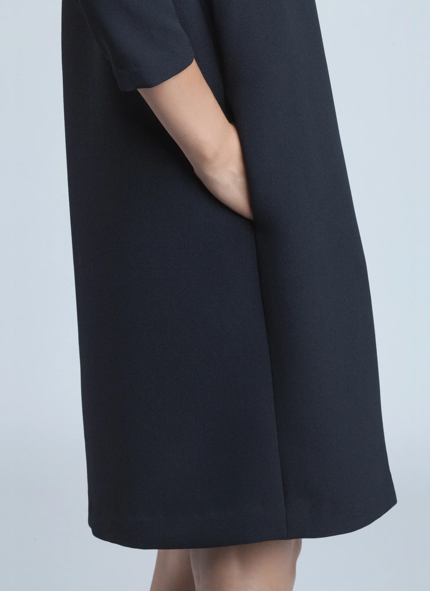 Pure 3/4 Sleeve Mockneck Dress - Black Blue