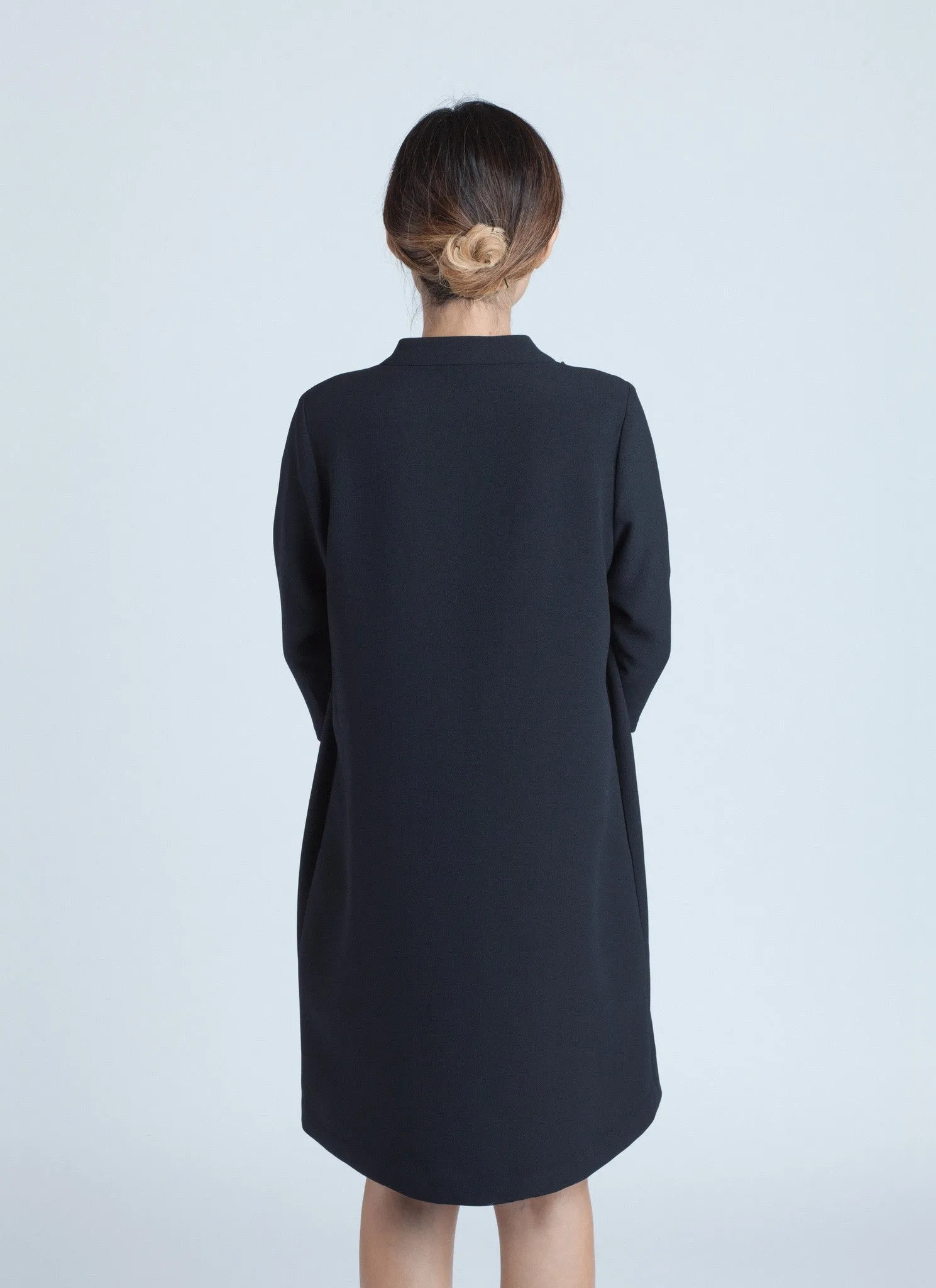 Pure 3/4 Sleeve Mockneck Dress - Black Blue