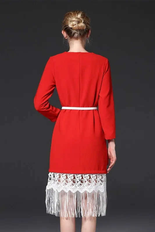 Red Dress With Fringe Hem