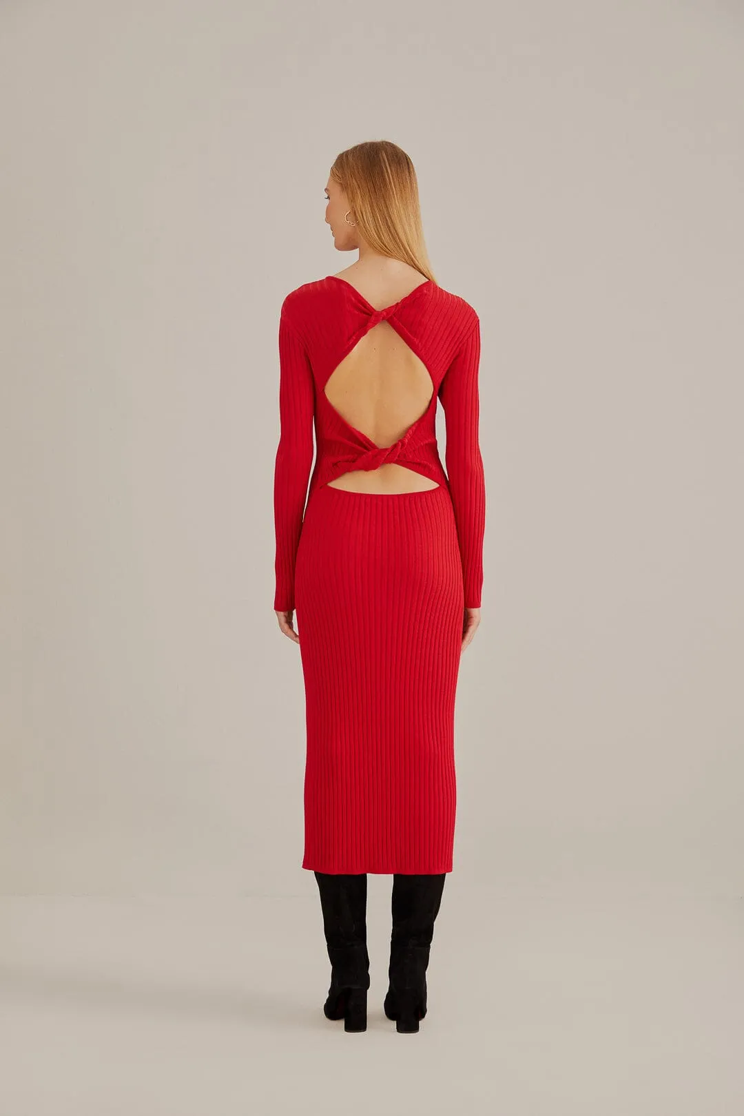 Red Knit Midi Dress