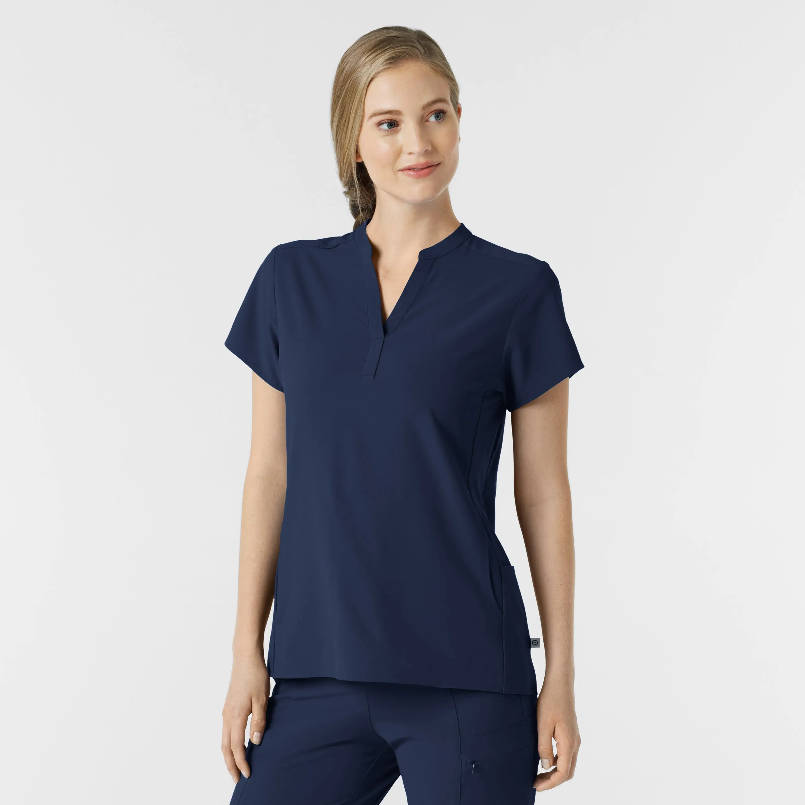 RENEW Women's Mandarin Collar Scrub Top - Navy