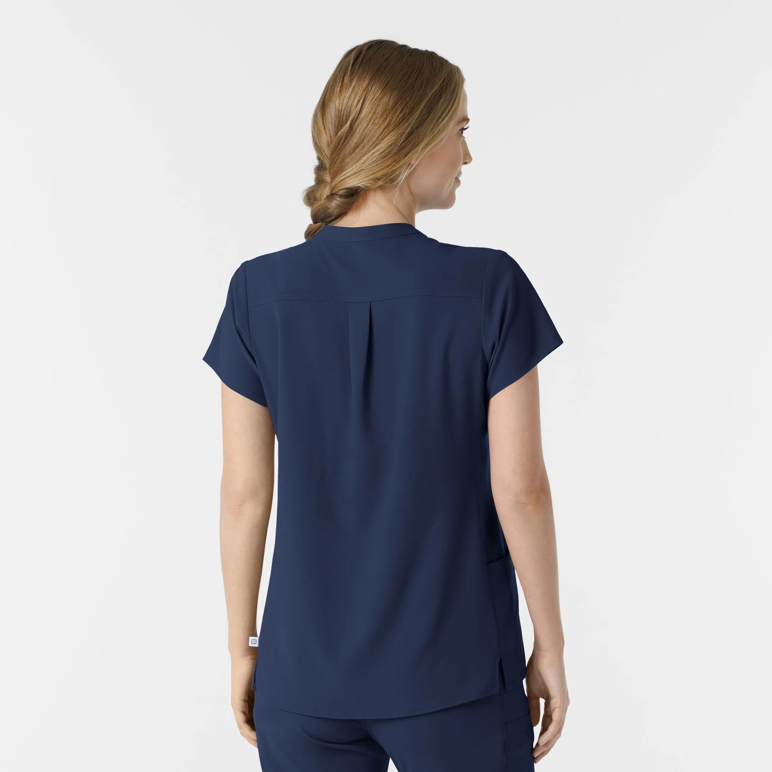 RENEW Women's Mandarin Collar Scrub Top - Navy