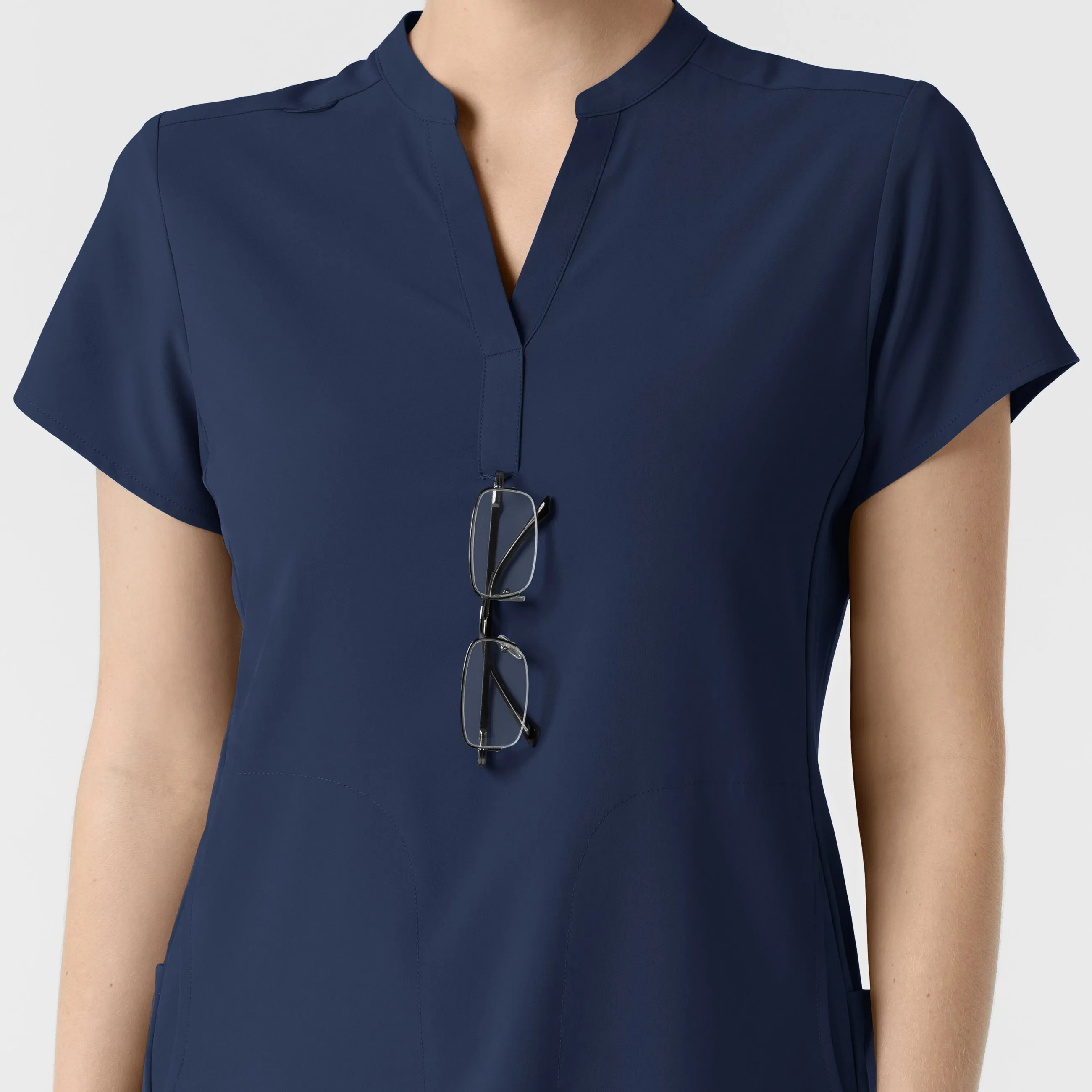 RENEW Women's Mandarin Collar Scrub Top - Navy