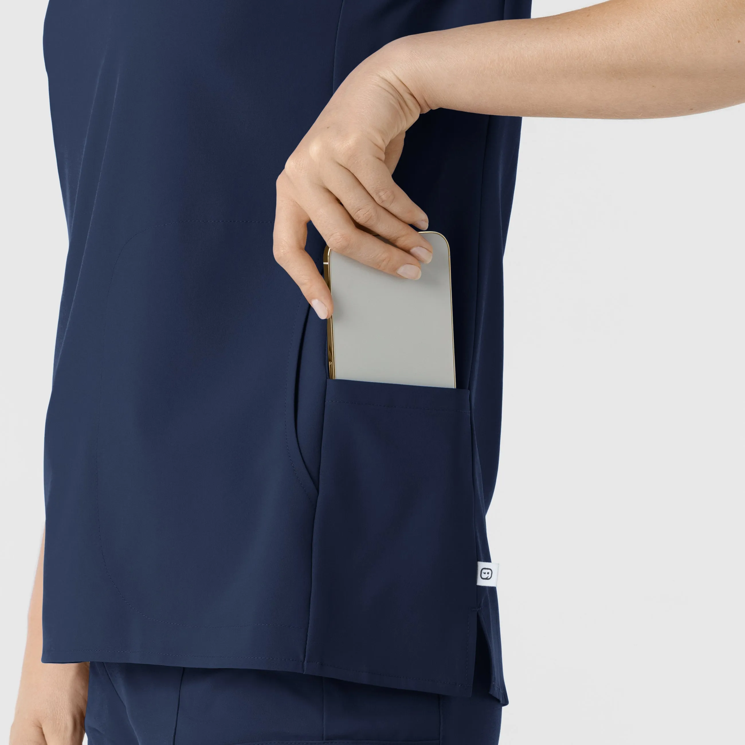RENEW Women's Mandarin Collar Scrub Top - Navy