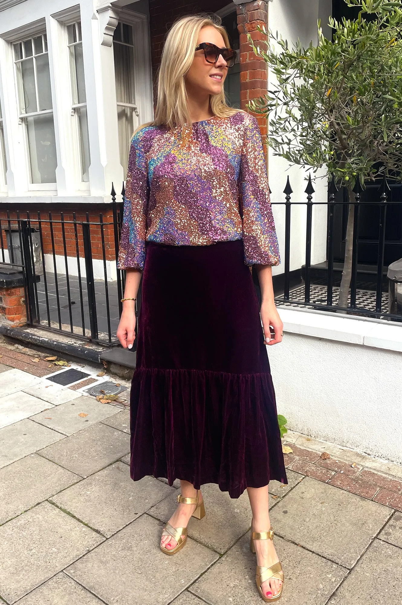 Sequin Puff Sleeve Top | Pastel Multi