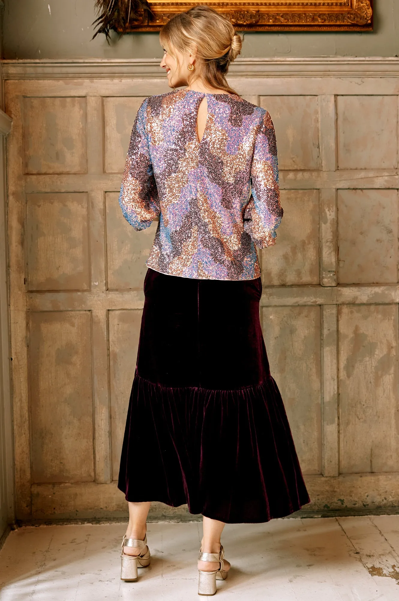 Sequin Puff Sleeve Top | Pastel Multi