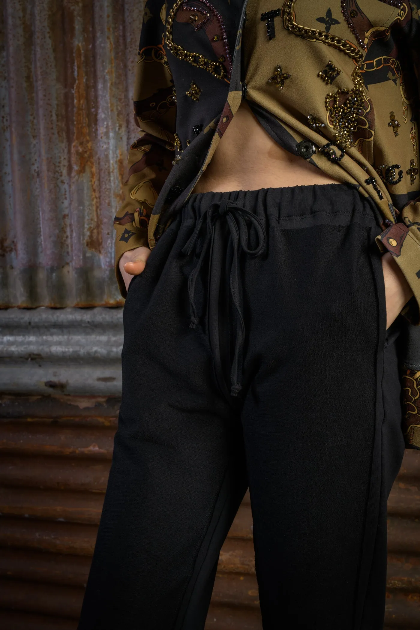 Stretch Cotton Trousers with Drawstring Waistband