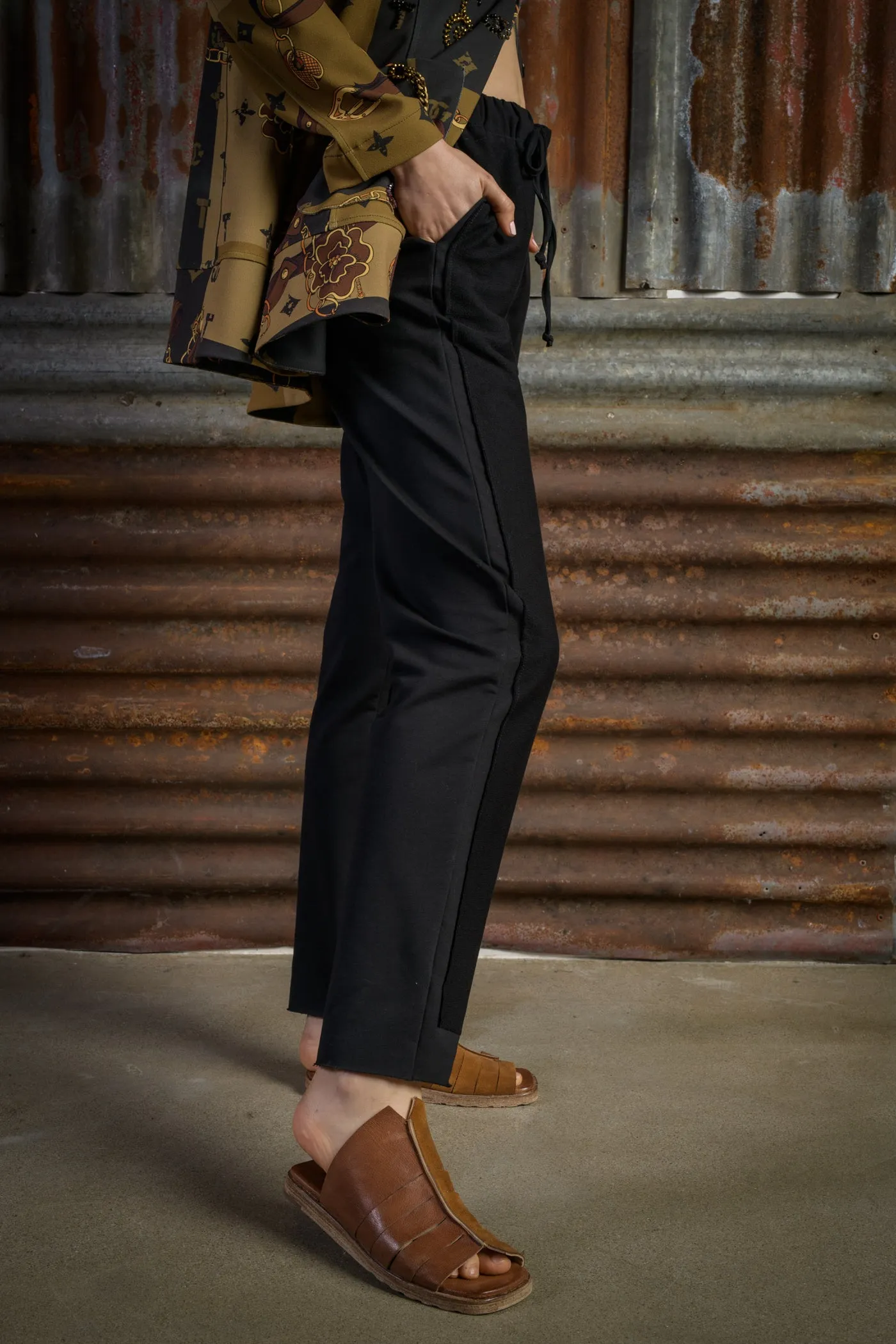 Stretch Cotton Trousers with Drawstring Waistband