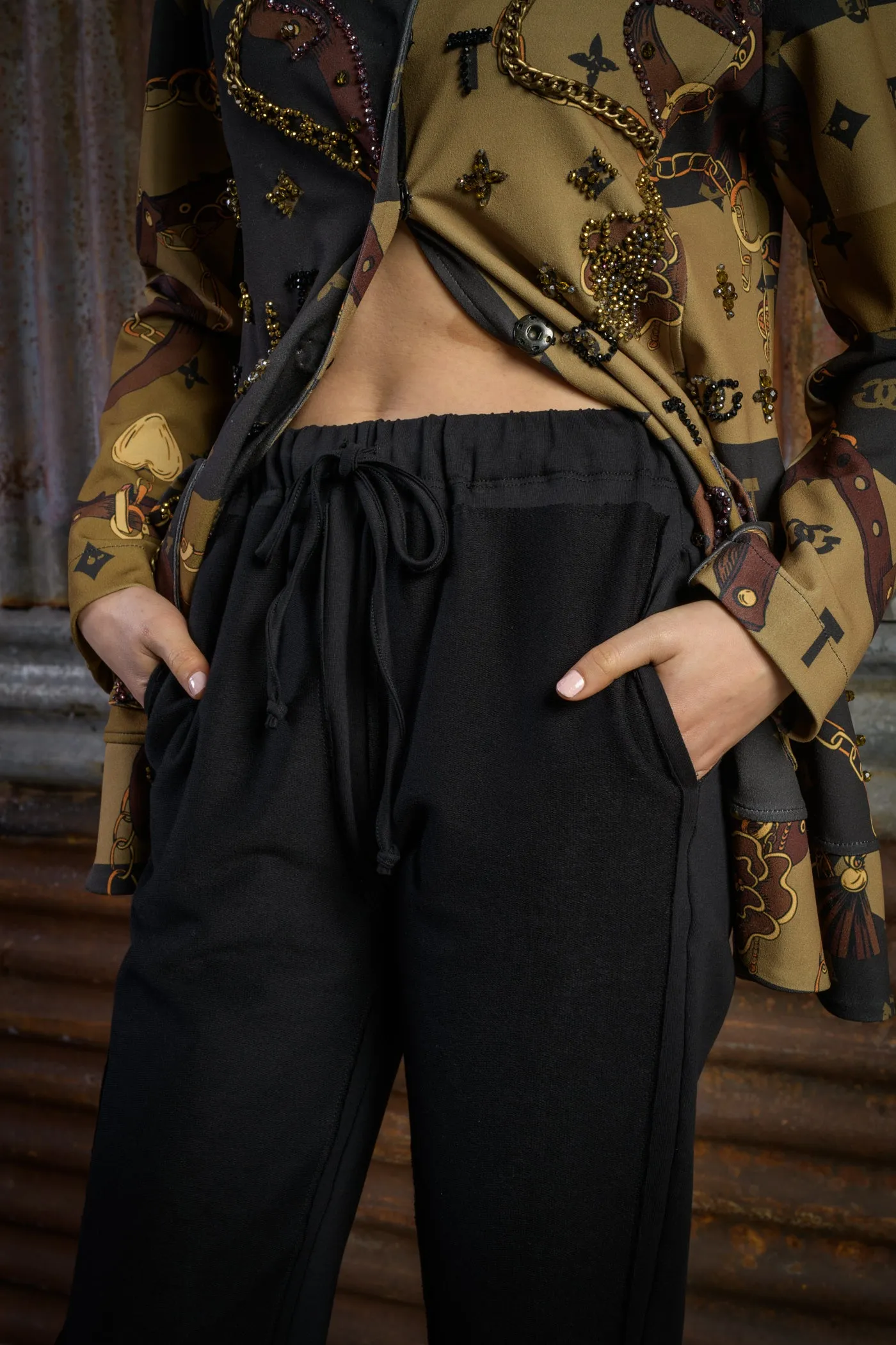 Stretch Cotton Trousers with Drawstring Waistband