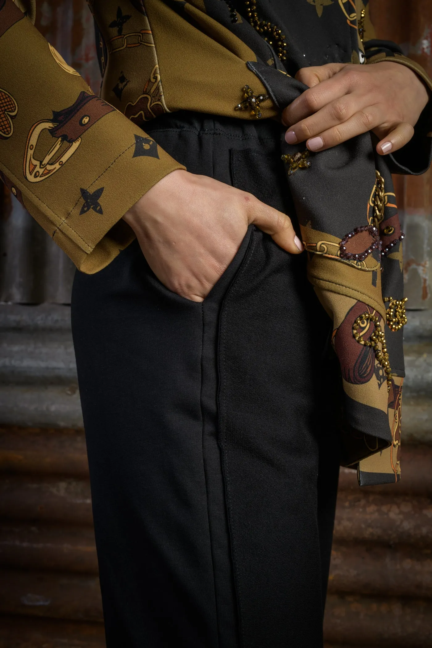 Stretch Cotton Trousers with Drawstring Waistband