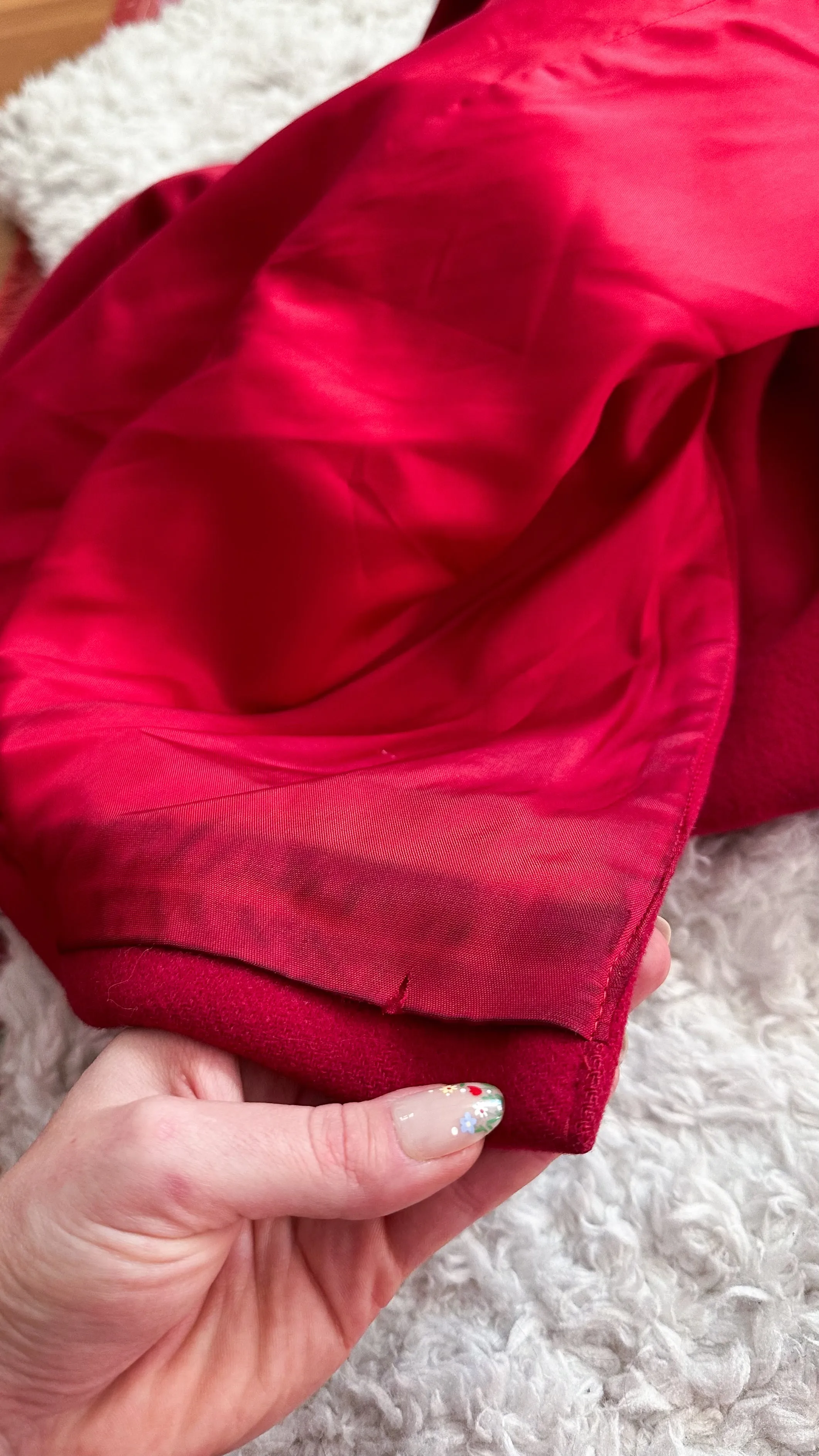 Vintage 70's Christian Dior Dark Red Wool Long Winter Coat