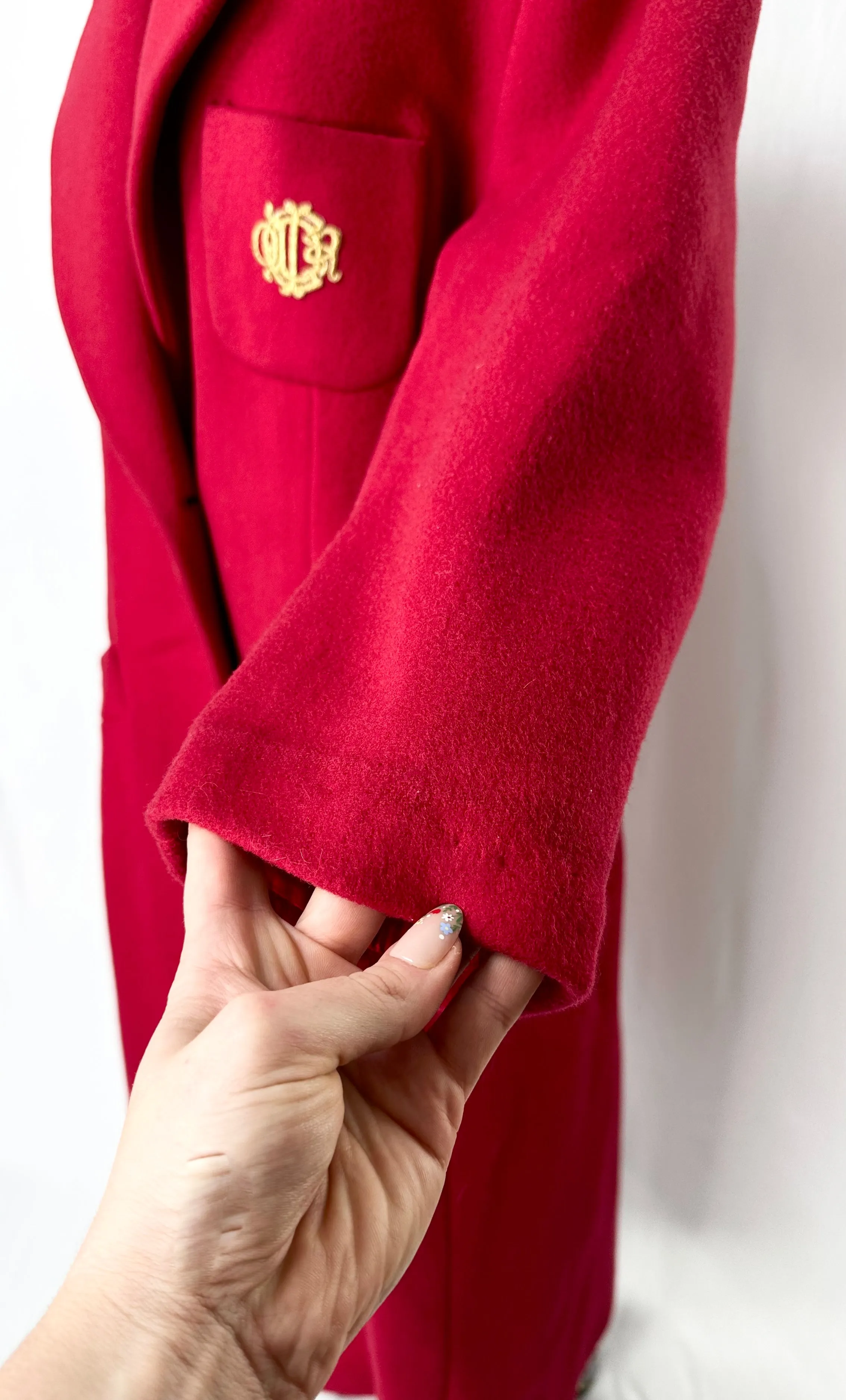 Vintage 70's Christian Dior Dark Red Wool Long Winter Coat