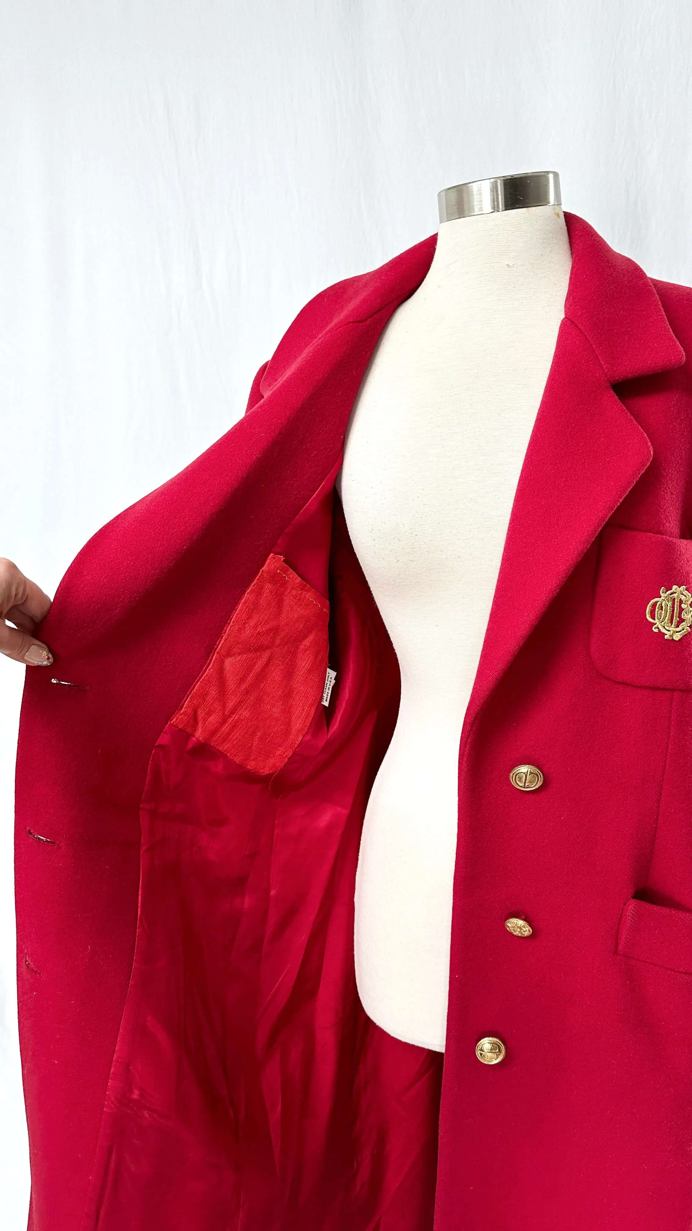 Vintage 70's Christian Dior Dark Red Wool Long Winter Coat