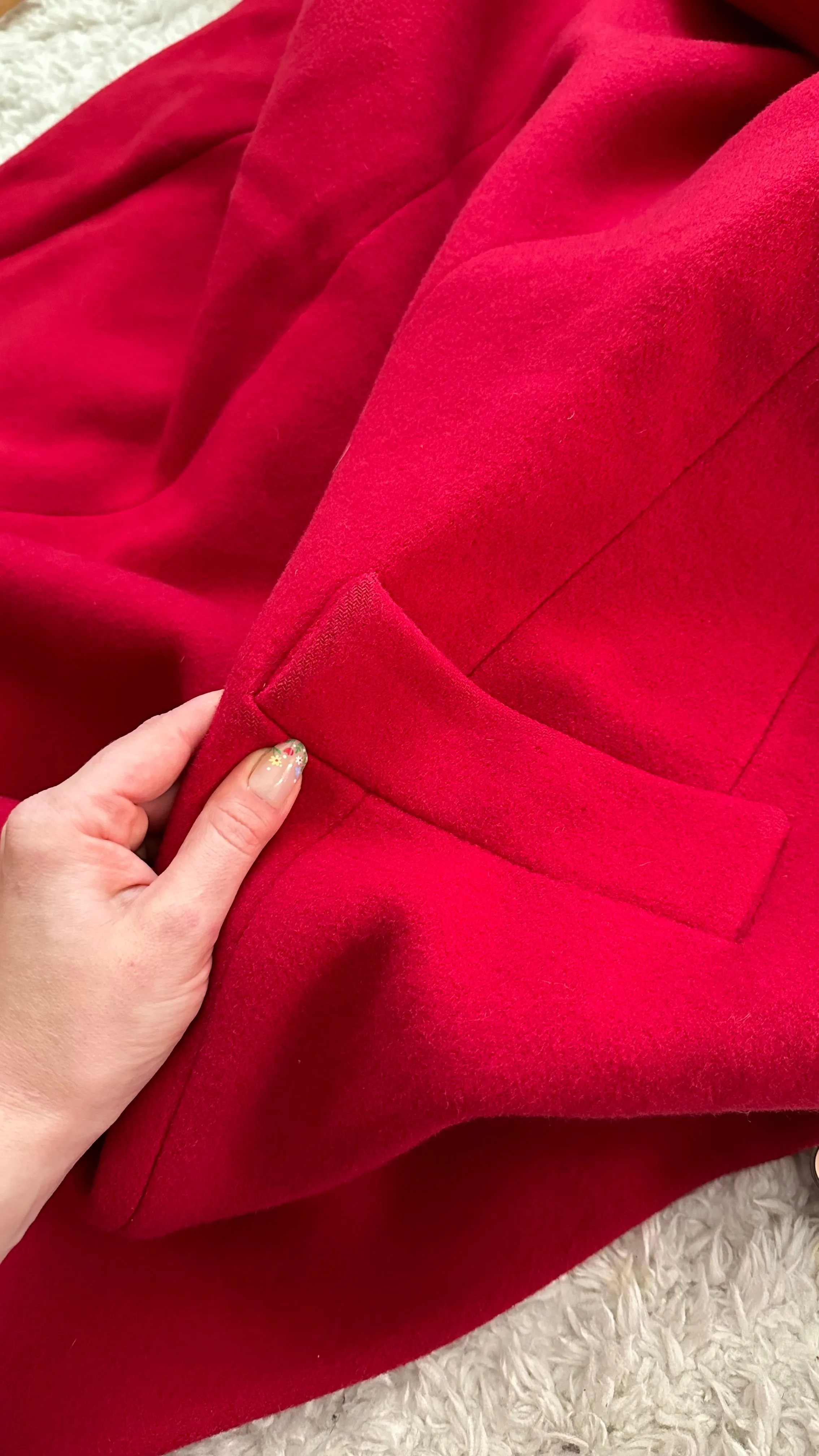 Vintage 70's Christian Dior Dark Red Wool Long Winter Coat